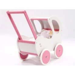 Houten Poppenwagen De Luxe White Incl. Dekbed / Slaapzak 9 Houten Poppenwagen De Luxe White Incl. Dekbed / Slaapzak -Indoor Speelgoed Winkel houten poppenwagen met kap pallas wit rose 1