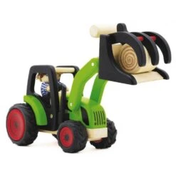 Pintoy Houten Tractor Met Voorlader -Indoor Speelgoed Winkel houten tractor met hooilader pintoy 13552 1 1