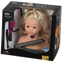 Kapkop Met Braun Satin Hair 7 Stijltang -Indoor Speelgoed Winkel kapkop stijltang theo klein 5245 1 1