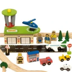 BigJigs BJT018 Houten Trein 124-delige Treinset Transport -Indoor Speelgoed Winkel treinset transport bigjigs bjt018 1