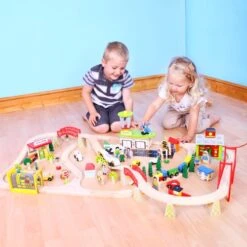 BigJigs BJT018 Houten Trein 124-delige Treinset Transport -Indoor Speelgoed Winkel treinset transport bigjigs bjt018 4